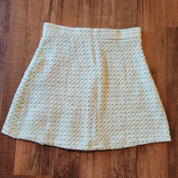 Green Tweed Pleated School Girl Mini Skirt - Picture 2 of 6